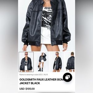 Princess Polly Goldsmith Faux Leather Bomber Jacket- black